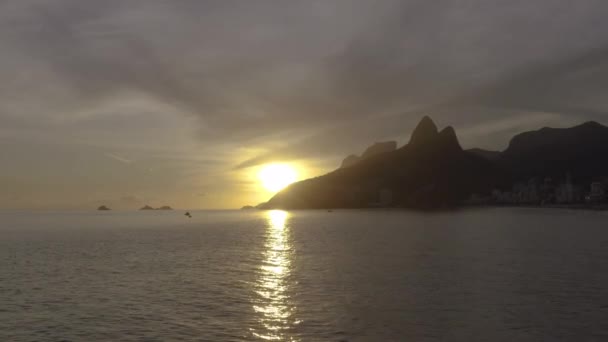 Aerial, drone shot of Ipanema and Leblon Beaches during sunset in Rio de Janeiro - Footage, Video
