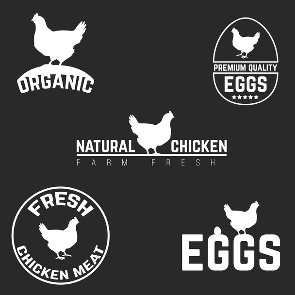 Kip en de eieren logo embleem instellen Natuurlijke verse boerderij - Vector, afbeelding