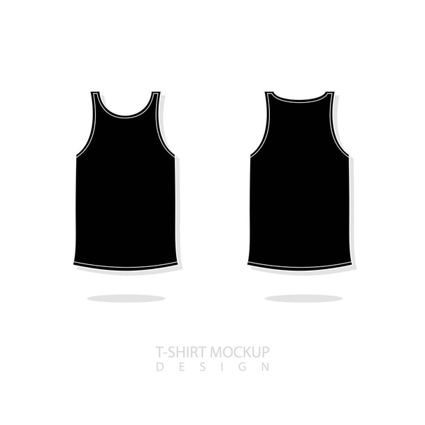 T-shirt silhouette line art mock up, macho negro camiseta vector plantilla vista frontal, diseño de ropa en blanco para hombres, ropa deportiva, ropa casual - Vector, Imagen