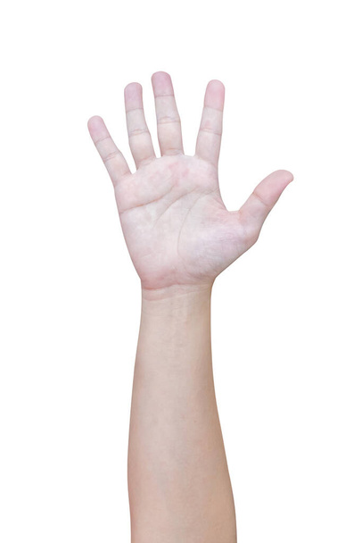 uomo mano gesto spettacolo numero cinque segno isolato su sfondo bianco - Foto, immagini