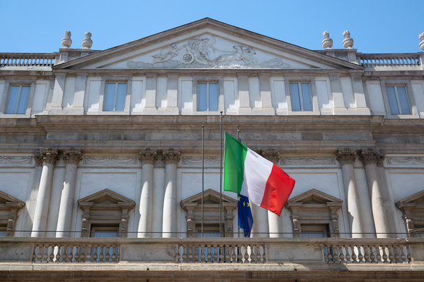 Scala theater & italian flag in Milan Italy - Photo, Image