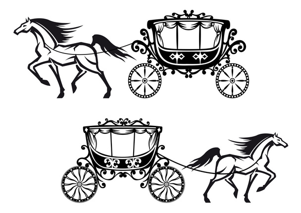 Carruagens antigas decoradas com cavalos
 - Vetor, Imagem