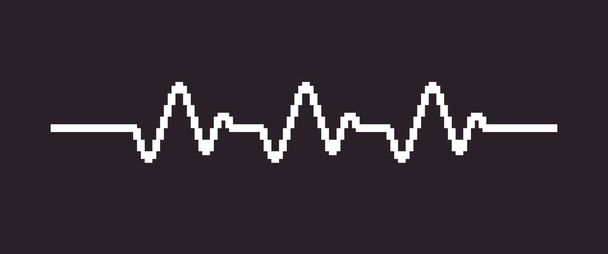 blanco y negro simple plano 1bit vector pixel arte de la línea cardiograma latidos del corazón - Vector, imagen