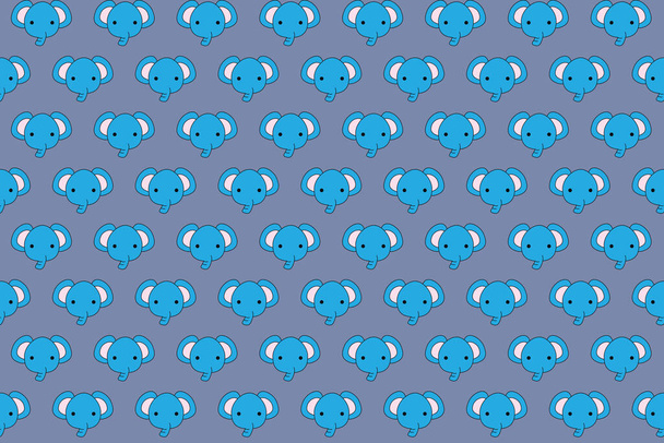 Illustration, wallpaper face of blue Elephant on grey color background. - Vector, Image