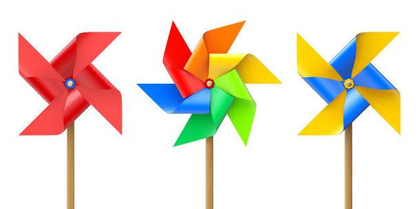 Zestaw pinwheels izolowane na białym tle - ilustracja 3D - Zdjęcie, obraz