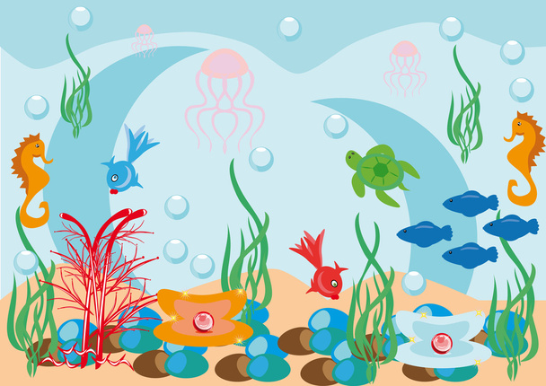Abstract underwater background with small fishes - Wektor, obraz