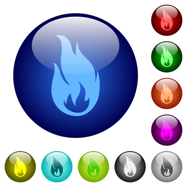 複数の色の丸いガラス ボタンの火炎のアイコン. 配置された層構造 - ベクター画像