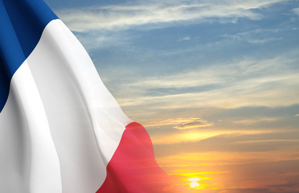 Σημαία της Γαλλίας με θέα το ηλιοβασίλεμα - Φωτογραφία, εικόνα
