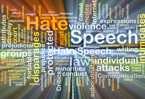 Haat toespraak wordcloud concept illustratie gloeien - Foto, afbeelding