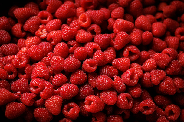 Raspberry background. Top view of berries - Photo, Image