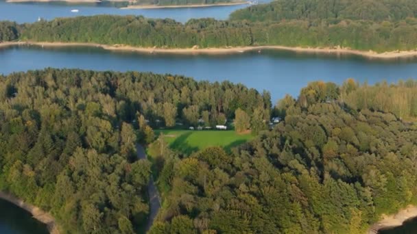 Beautiful Landscape Polanczyk Lake Solina Bieszczady Aerial View Poland. High quality 4k footage - Footage, Video