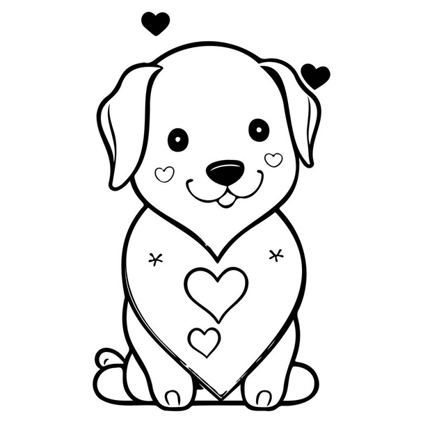 Happy Valentines Day Welpen Hund Liebe Illustration Skizze Hand zeichnen Element - Vektor, Bild