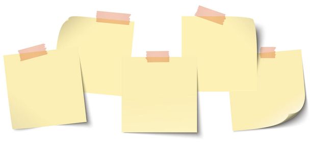 Illustration vectorielle eps avec petites notes collantes d'affaires dans une rangée avec ruban adhésif coloré et espace de copie gratuit pour votre propre texte - Vecteur, image
