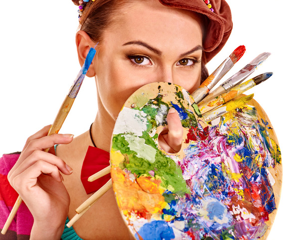 Artist woman with paint palette. - Photo, Image