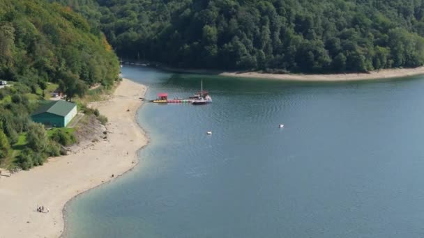 Beautiful Landscape Molo Beach Lake Solina Bieszczady Aerial View Poland. High quality 4k footage - Footage, Video