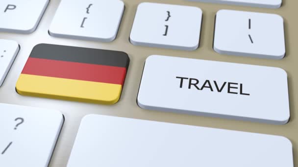 Німеччина Національний прапор і текст подорожі на кнопці. Подорож країною 3D анімація. - Кадри, відео
