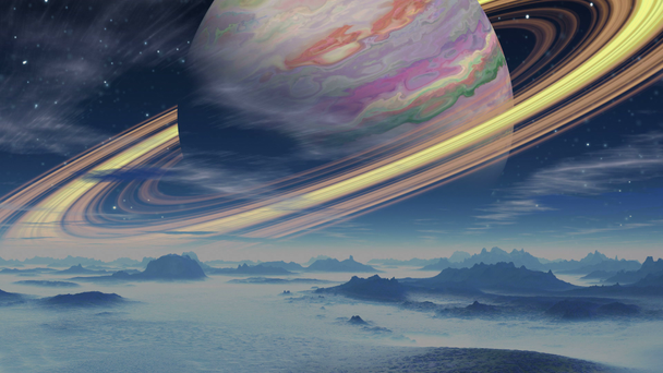 Gigante gaseoso rodeado de anillos en un fondo del planeta alienígenas
 - Imágenes, Vídeo