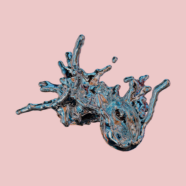 futurista cromo líquido iridiscente abstracto forma metálica 3d render - Foto, Imagen