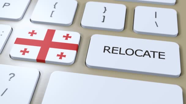Georgia Relocation Business Concept. 3D animace. Příznak země s přesouváním textu na tlačítko. - Záběry, video