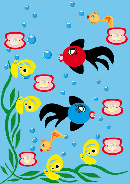 Abstract underwater background with small fishes - Διάνυσμα, εικόνα