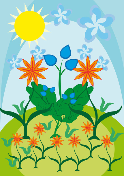 Some flowers against the sky and greens - Vector, Image