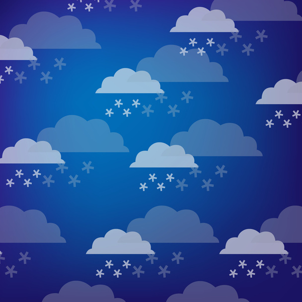 雲と雪が降るパターン青 - ベクター画像