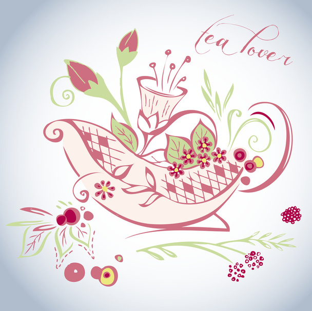 Teatime - floral decoratieve - Vector, afbeelding