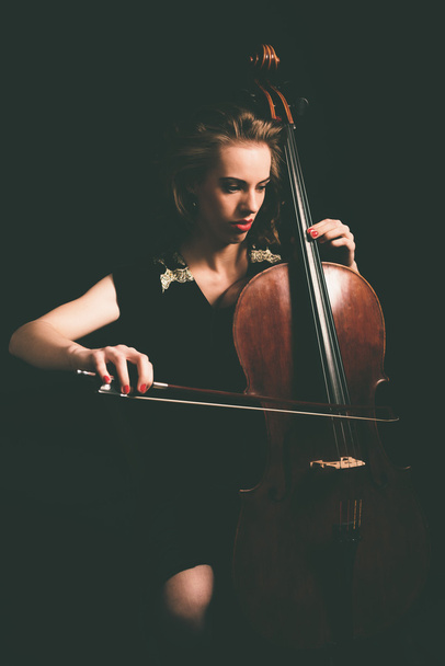 Female Cellist Playing Cello Instrument - Photo, Image