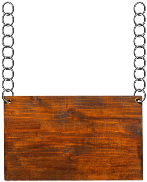 Houten bord met metalen ketting - Foto, afbeelding