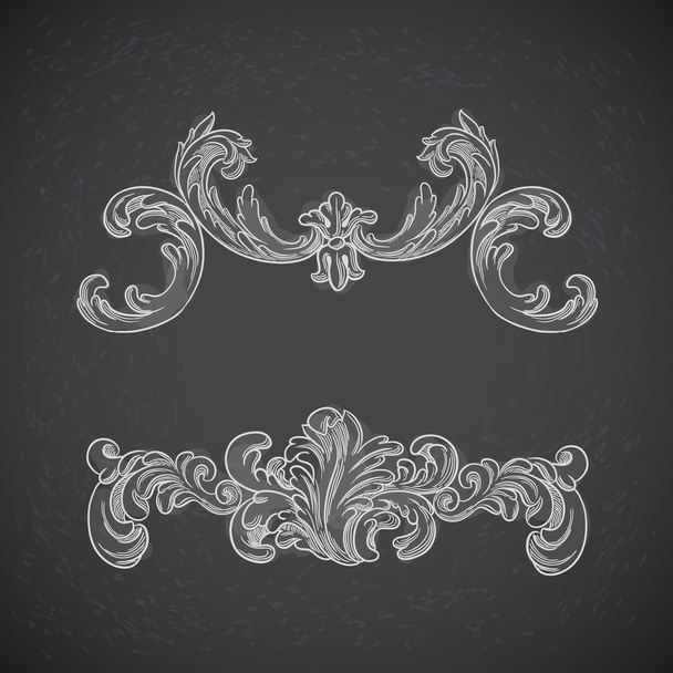 Baroque floral design on chalkboard - Vector, afbeelding