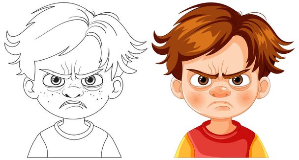 Векторная иллюстрация мальчика с гневом на лице - Вектор,изображение