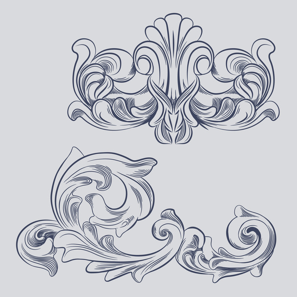 Baroque engraving floral design - Wektor, obraz