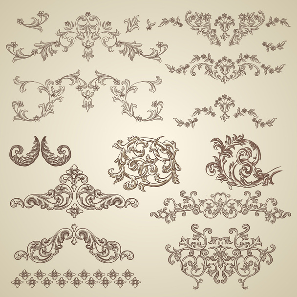 Baroque engraving floral design - Vettoriali, immagini