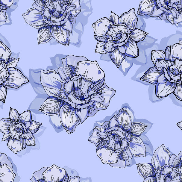 Spring flowers Daffodil pattern. Floral seamless pattern, daffodil flowers. Elegant floral hand - Photo, Image