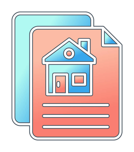 ilustración vectorial de papeles y el icono de la casa. Contrato de construcción                          - Vector, Imagen