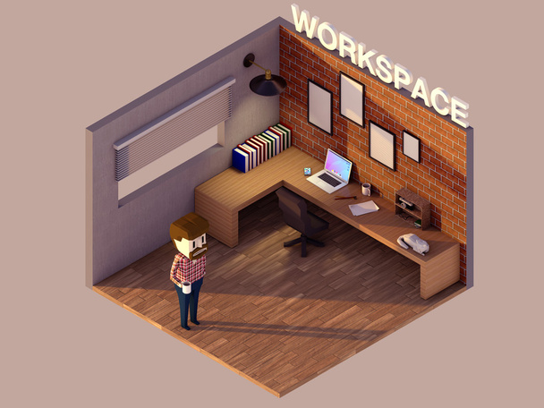 lowpoly workspace - Photo, Image