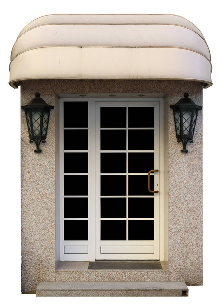 Декоративный дождевой навес и фонари для пластиковой двери. Изолированные на белом - Фото, изображение
