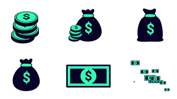 Conjunto de colección de iconos de Animación de Negocios. Moneda, bolsa de dinero sobre fondo blanco. Imágenes de alta calidad 4k - Imágenes, Vídeo