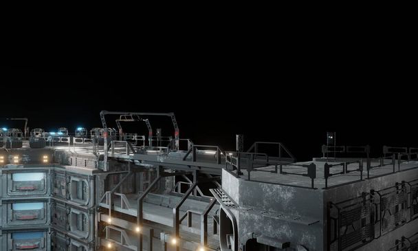 Vista della base di operazioni costruzione fantascienza 3d rendering sfondo carta da parati - Foto, immagini