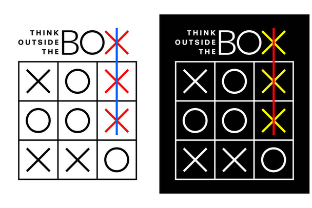 Tic tac toe hra myslet mimo box stock vektorové ilustrace na bílém a černém pozadí - Vektor, obrázek