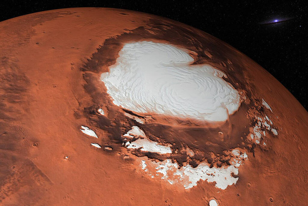 Mars-Planet des Sonnensystems Nordpol im Weltraum. Eiswasser auf dem Mars. Elemente dieses Bildes wurden von der NASA geliefert - Foto, Bild