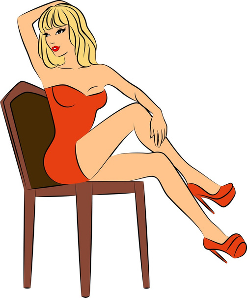 Beautiful woman sits on a chair - Vector, Image