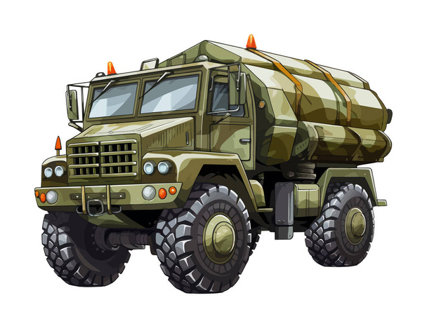 Camión militar de dibujos animados. Ilustración vectorial. - Vector, imagen