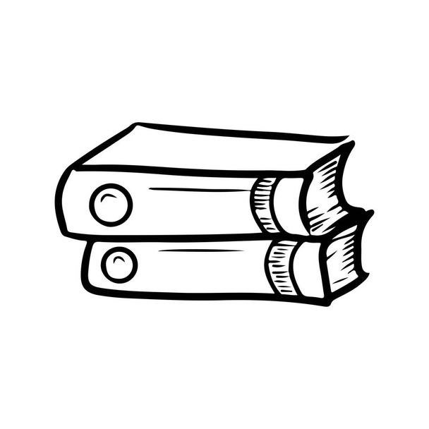 Beyaz arka planda siyahlar içinde üst üste yatan iki klasik gerçekçi kitap. El çizimi vektör çizimi çizimi, karalama, klasik çizim tarzı. Çalışma, kütüphane, okul - Vektör, Görsel