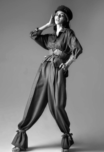 Fashion art studio portrait of beautiful elegant young woman. Fashion beauty boutique advertising - Photo, image