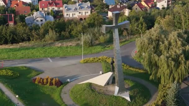 Beautiful Cross Hill Przemysl Aerial View Poland. High quality 4k footage - Footage, Video