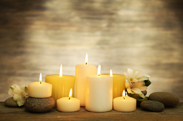 Composition with candles and spa stones - 写真・画像