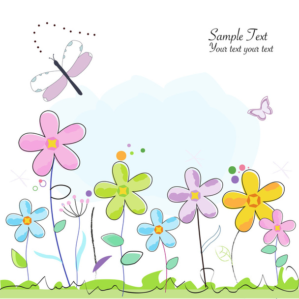 Πολύχρωμο καλοκαίρι αφηρημένη λουλούδι ευχετήρια κάρτα - Διάνυσμα, εικόνα