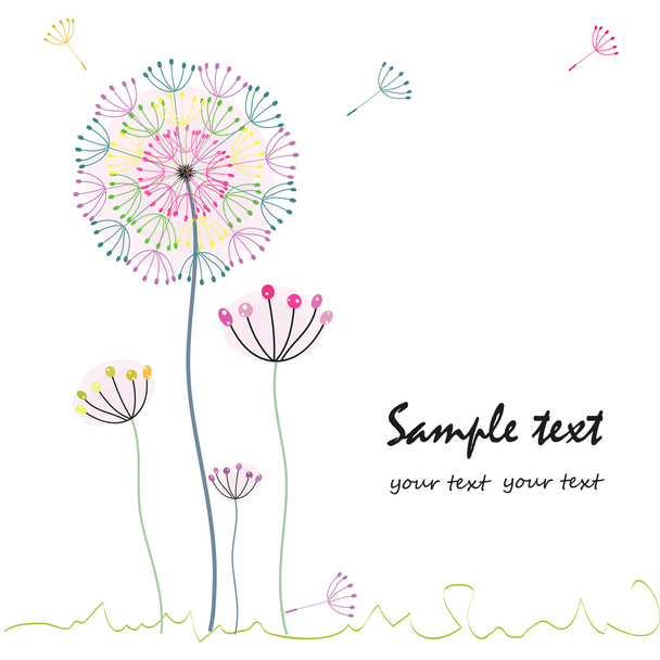 Ζωηρόχρωμο λουλούδι πικραλίδα ευχετήρια κάρτα φορέα - Διάνυσμα, εικόνα
