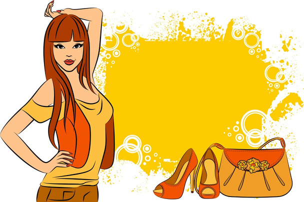 美少女漫画女性のバッグや靴。ベクトル - ベクター画像
